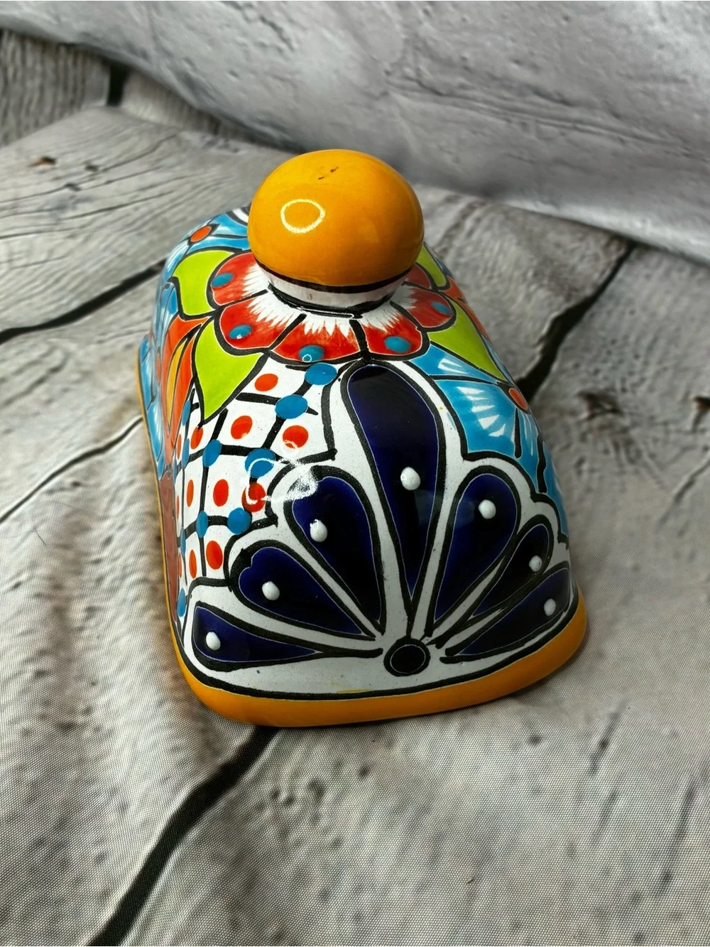 Talavera Mexico Folk Art Pottery Ceramic Hand Painted Flowers Replacement Lid